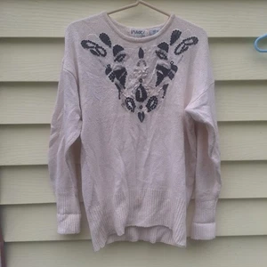 Images By Duet Womens Sweater M Sequin Cream Silk Angora Rabbit Blend Grannycore - Picture 1 of 13