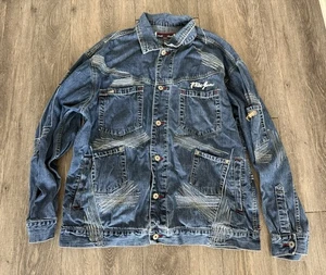 VINTAGE Phat Farm Denim Jacket Mens XL Button Trucker 90s Hip Hop Grunge Street - Picture 1 of 9