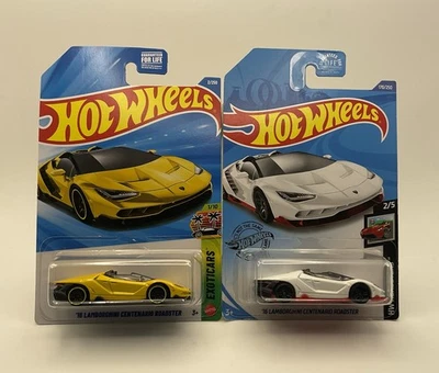 🔥 Hot Wheels 16 Lamborghini Centenario Roadster Lote de 2 Blanco y Amarillo Foto 1 de 2
