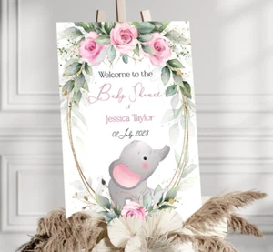 Letrero de bienvenida personalizado elefante Baby Shower, póster A3, pancarta, telón de fondo - Imagen 1 de 2
