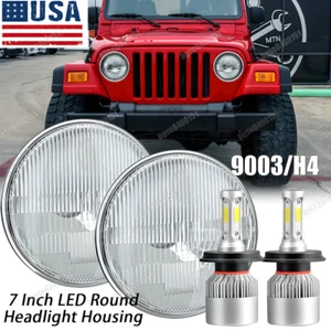 Newest Pair 7" Round LED Headlights Hi/Lo Beam H4 For Jeep Wrangler JK TJ CJ LJ - Picture 1 of 12
