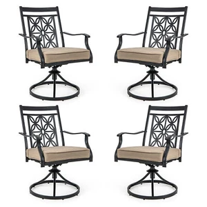 Patio Metal Swivel Chairs Set of 4 Fabric Bistro Rocker Chairs w/Curved Armrests - Picture 1 of 1