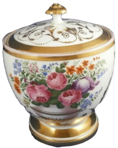 Antique 19thC Schlaggenwald Porcelain Floral Sugar Dish Porzellan Zuckerdose - Picture 1 of 10