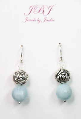 Pendientes de plata de ley .925 bola de 10 mm con piedras preciosas azul aguamarina rosa de 1 1/2" Foto 1 de 3