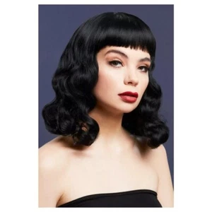 Cheap Short Bob Wavy WIgs with Retro Bangs Black Wigs Cosplay Party Wigs USA - Picture 1 of 9