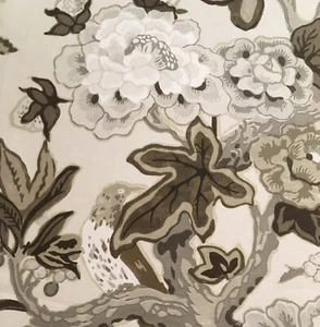 1.6 meters x SCHUMACHER "Bermuda Blossoms" Bird/Peony LINEN interior fabric Snow - Picture 1 of 9