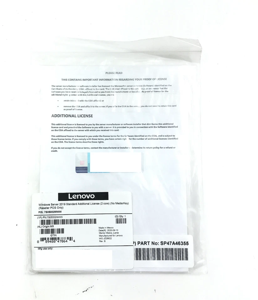 ✅ Lenovo Windows Server 2019 Standard License - 2 Additional Cores - 7S05002MWW - Image 1 of 1