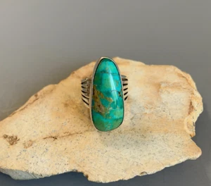 NAVAJO RL Large Sterling Silver Beautiful Green Turquoise Ring 8 1/2 8.5 - Picture 1 of 10