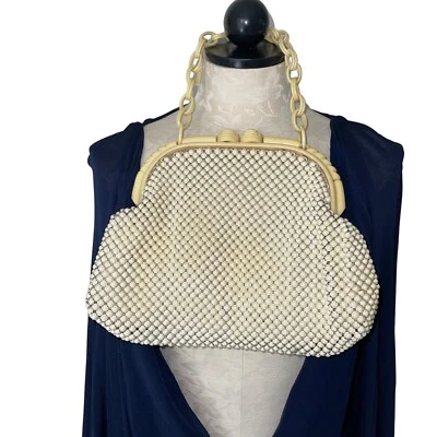 Whiting & Davis Handbag Vintage Womens Cream Bakelite Chain Handle Alumesh Retro - Image 1 of 4
