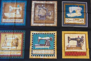 RJR Fabric Panel Dan Morris Mrs. Sew & Sew Sewing Machines 23"L x 44"w - Picture 1 of 10