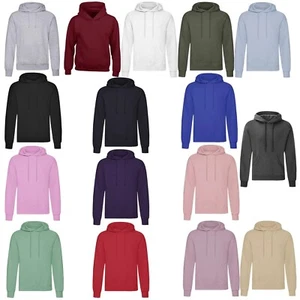 Mens Plain Long Sleeve Hooded Hoodie Kids Fleece Pull Over Winter Sweatshirt - Picture 1 of 17