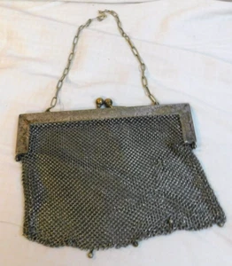 ANTIQUE ART DECO/ EDWARDIAN~GERMAN SILVER PURSE WITH 4 HANGING BEADS/FRINGE~#2 - Picture 1 of 10