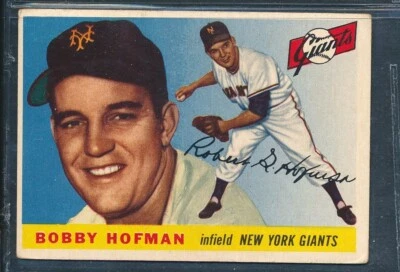 1955 Topps #17 BOBBY HOFMAN New York Giants ~  VG+ (wrinkle) - Image 1 of 2