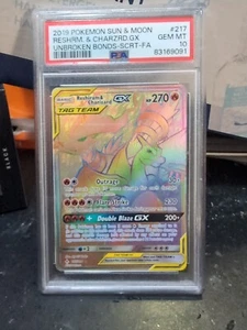 Pokemon TCG PSA 10 RESHIRAM e CHARIZARD GX #217/214 Sun & Moon - 2019 ITALIANO - Foto 1 di 1