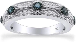 1/5Ct Round Cut Natural Diamond Estate Style Wedding Band Ring 925 Sterling - Picture 1 of 7