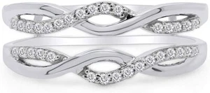 1/4  CT Natural Diamond Wedding  Wrap Enhancer Guard Ring 14k White Gold Plated - Picture 1 of 10