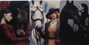 Swap cards Modern playing card back set of 3 Ladies and Horses - Picture 1 of 1