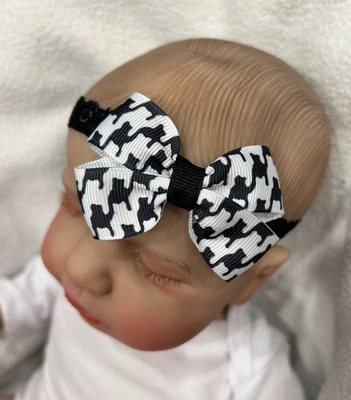Houndstooth 2” Hair Bow headband, black white houndstooth hairbow headband - Image 1 of 4