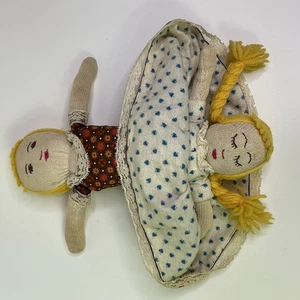Vtg Handcrafted Topsy Turvy Cloth Doll Day/ Night Dress Blonde Yarn Hair - Picture 1 of 10