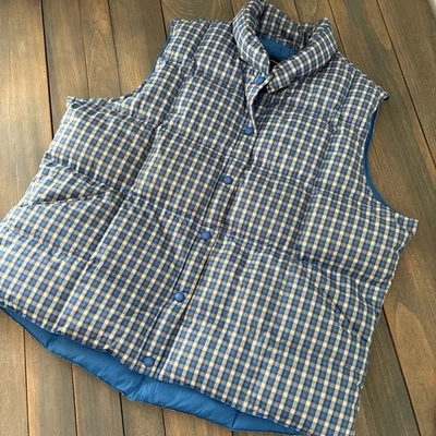 Lands' End Blue Plaid Snap Front Down Puffer Vest Women's Size XL 18-20 (D9) - Image 1 of 4