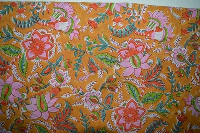 NO TARRIF CHARGES 100%✅ZK_201 Hand Block 2 Yard Fabric Floral Print 100%Cotton - Image 1 of 4