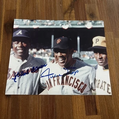 Hank Aaron Willie Mays Dual Signed Autographed 8x10 Photo JSA LOA - Image 1 of 4