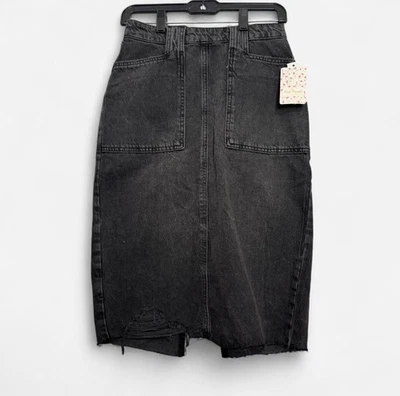 Falda lápiz midi de mezclilla negra Free People Elisa dobladillo crudo rasgado talla 2 grunge años 90 nueva con etiquetas Foto 1 de 4