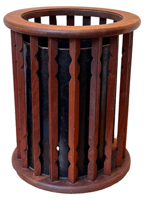 Umanoff Walnut Wood Wastebasket Trash Can End Side Table Vtg Raymor Mcm Design - Image 1 of 4