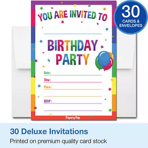 30 Birthday Invitations with Envelopes - Kid Birthday Party Invitations Boy Girl - Picture 1 of 5