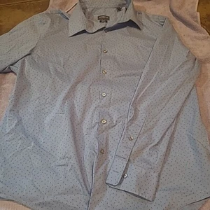 Van Heusen abito camicia uomo taglia 17 32/33 bottoni manica lunga blu vestibilità slim - Foto 1 di 5