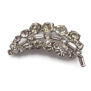 Vintage Baguette & Round Crystal Rhinestone Leaf Fashion Brooch 2.15 Inch - Picture 1 of 12