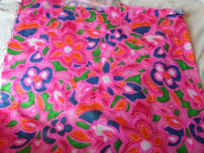 Hot pink green blue orange fabric lightweight canvas 54 x 52" scrap - Image 1 of 4