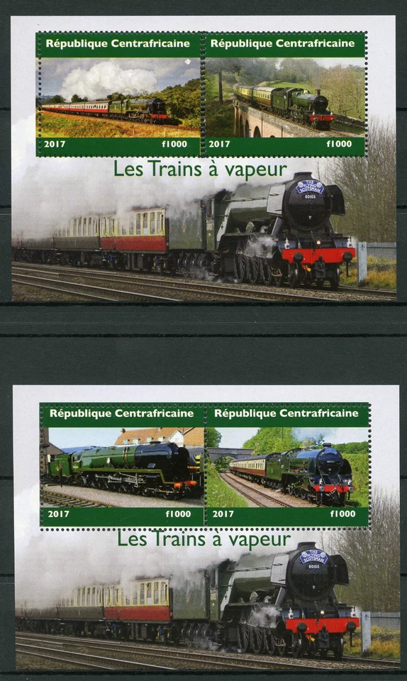 República Centroafricana 2017 MNH trenes de vapor 2x 2v M/S estampillas ferroviarias Foto 1 de 1