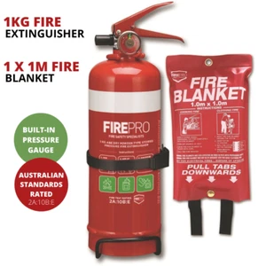 FirePro Fire Extinguisher 1kg + Blanket 1m x 1m Kit Home Car Caravan Boat - Picture 1 of 12