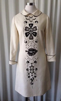 Vestido Mod Vintage Años 70 Georgia Bullock Marfil Bordado Talla M Foto 1 de 4