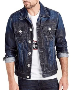 $392 NWT TRUE RELIGION SzXL TRUCKER GREY PHANTOM SUPER T JACKET HIDDEN MIDNIGHT - Picture 1 of 8