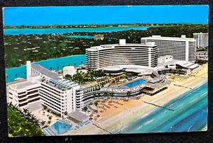 Vintage Fontainebleau Resort Hotel Miami Beach FL Aerial View 1973 Postcard - Picture 1 of 5