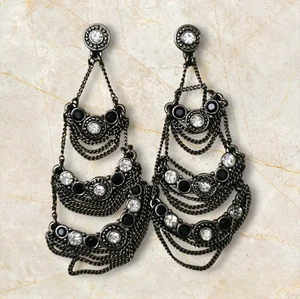 Gothic Victorian Revival Chandelier Earrings with Black and Clear Stones - Picture 1 of 9