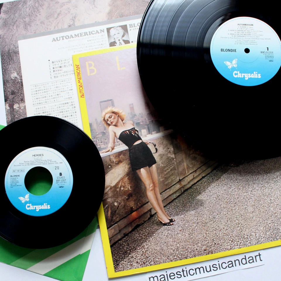 ORIGINAL 1980 BLONDIE AUTOAMERICAN LP + PROMO DAVID BOWIE HEROES 7" VINYL 45 NM - Image 1 of 4