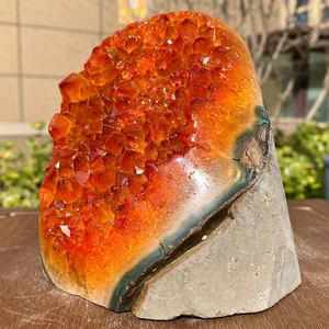 4.2LB - Orange Yellow Crystal Geode - Natural Decor - Healing Crystal Cave - Foto 1 di 17
