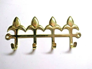 Fleur De Lis French Lilies Solid Bright Shiny Brass Bathroom 4 Hook Robe Towel - Picture 1 of 4