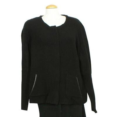 Chaqueta EILEEN FISHER Negra Texturizada Supersuave Yak Merino Cuero Borde S Foto 1 de 3