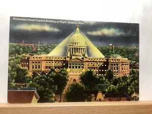 State Capitol Building at Night: Jackson, MS - Vintage Postcard - Picture 1 of 3