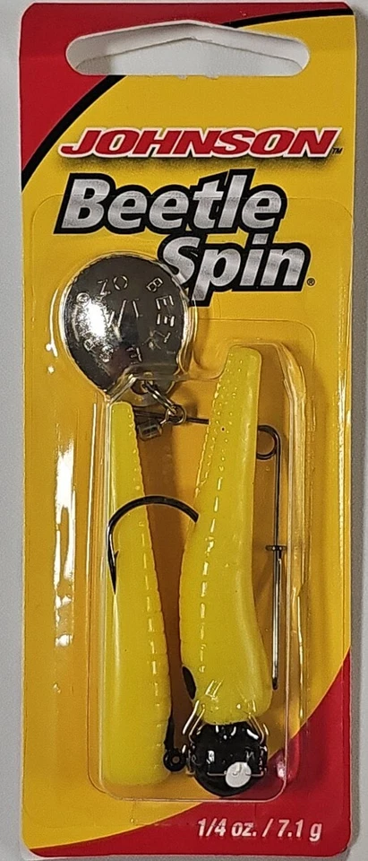 Señuelo de pesca Johnson Beetle Spin 1/4 oz amarillo punto negro BSVP1/4-YBD  Foto 1 de 2