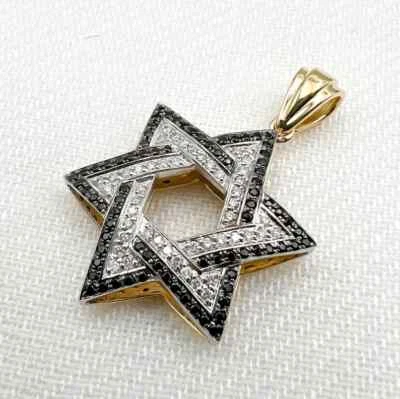 Colgante estrella David diamante negro simulado corte redondo de 3 quilates enchapado en oro amarillo de 14 k Foto 1 de 4