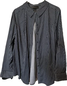 Camisa Lane Bryant Top Abotonada Mujer Talla 22 Azul Rayas Cuello Algodón Spx - Imagen 1 de 4