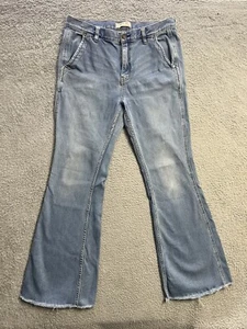 Free People High Waist Bell Bottom Flare Jeans Size 29 Flap Pockets Raw Hems - Picture 1 of 21