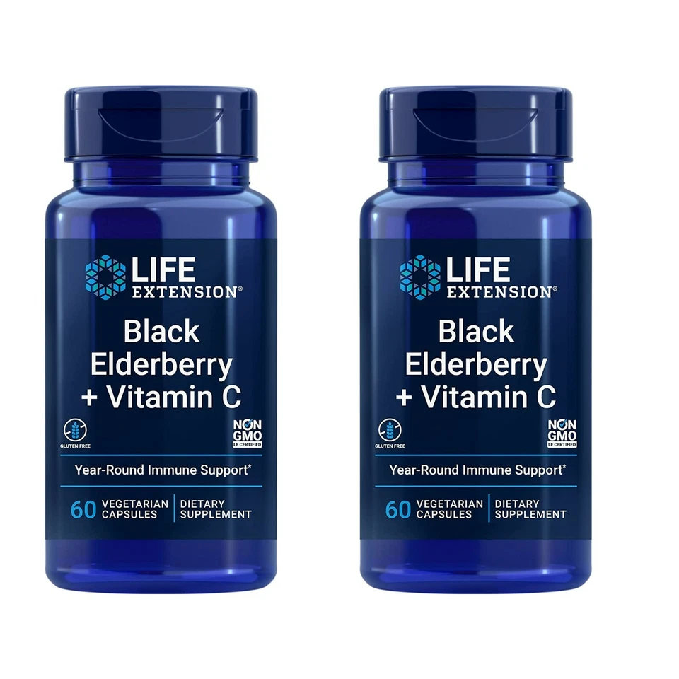 Life Extension Saúco Negro + Vitamina C - Apoyo al Sistema Inmunológico Paquete de 2 Foto 1 de 4
