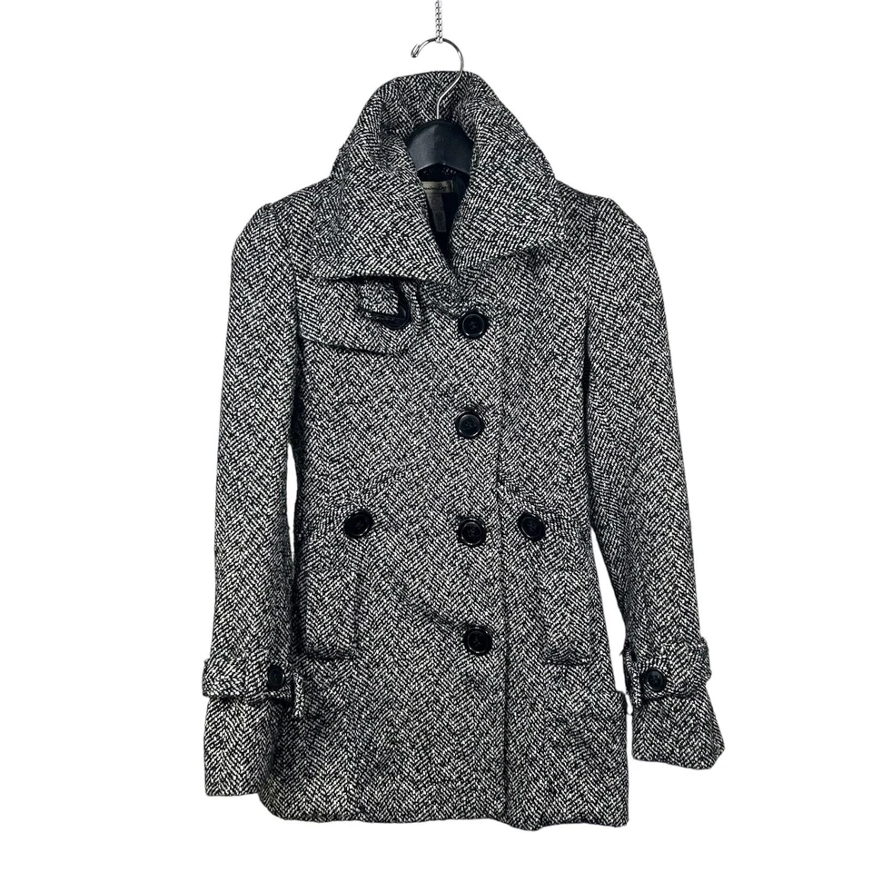 Abrigo American Rag para mujer negro/blanco mezcla de lana espiga doble botonadura XS, NUEVO SIN ETIQUETAS Foto 1 de 4