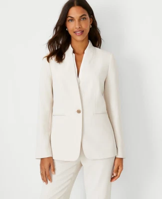 NUEVO BLAZER ANN TAYLOR $198 CREMA FLUIDO CREPÉ LARGO SIN CUELLO TALLA 2 Foto 1 de 3